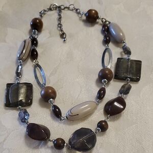Elegant Brown and Silver Beaded Necklace